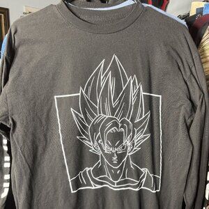 Dragonball Z Goku Adult Long-Sleeve Black Graphic Print Tee T-Shirt SZ L - RARE